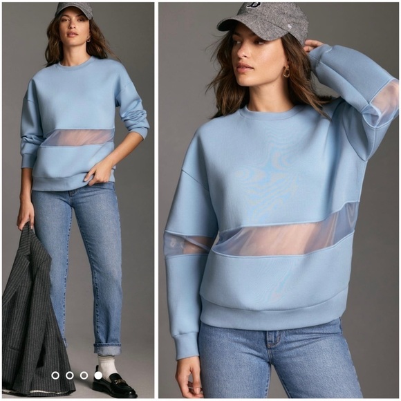Anthropologie Tops - ANTHROPOLOGIE Supersoft Oversized Mesh-Paneled Pullover Sweatshirt Sz XS NWT